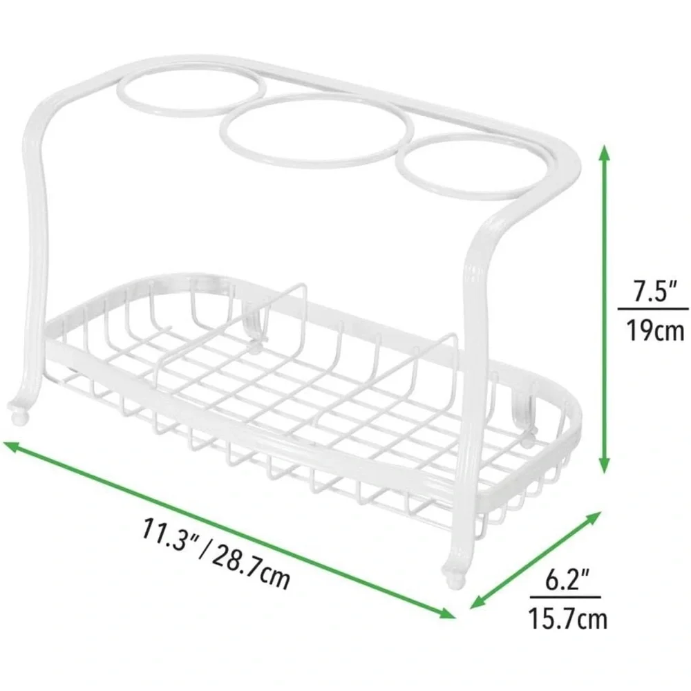 White Metal Countertop Bathroom Organizer with 3 Round Holders